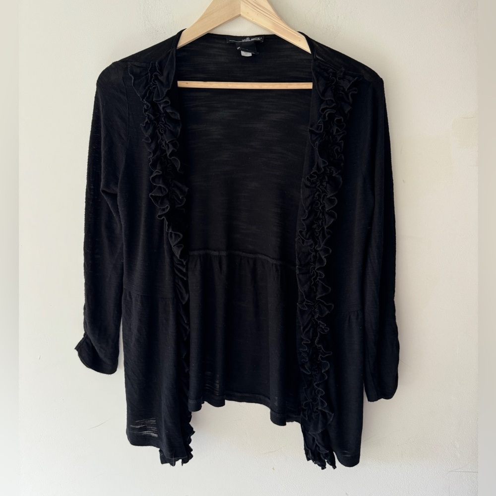 Willi‎ Smith Black Ruffle Open Cardigan